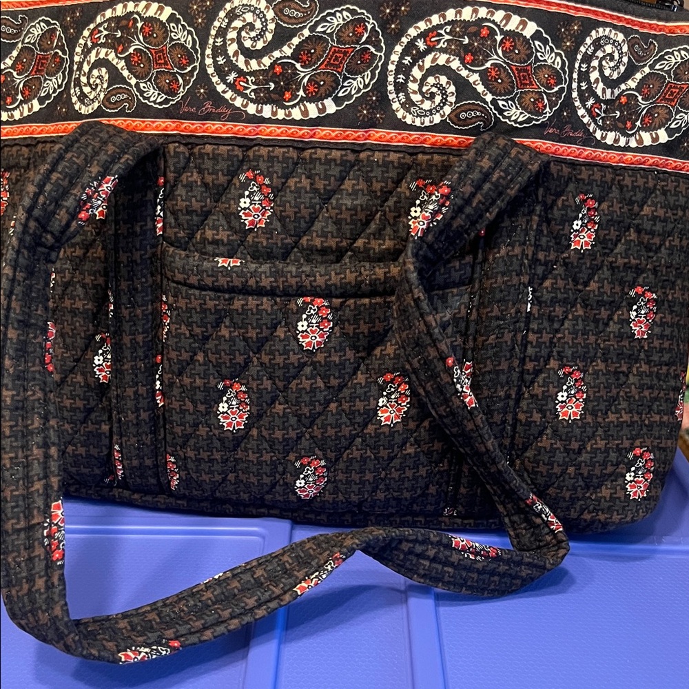 Vera Bradley Houndstooth Black and Red Paisley Retired Shoulder Bag